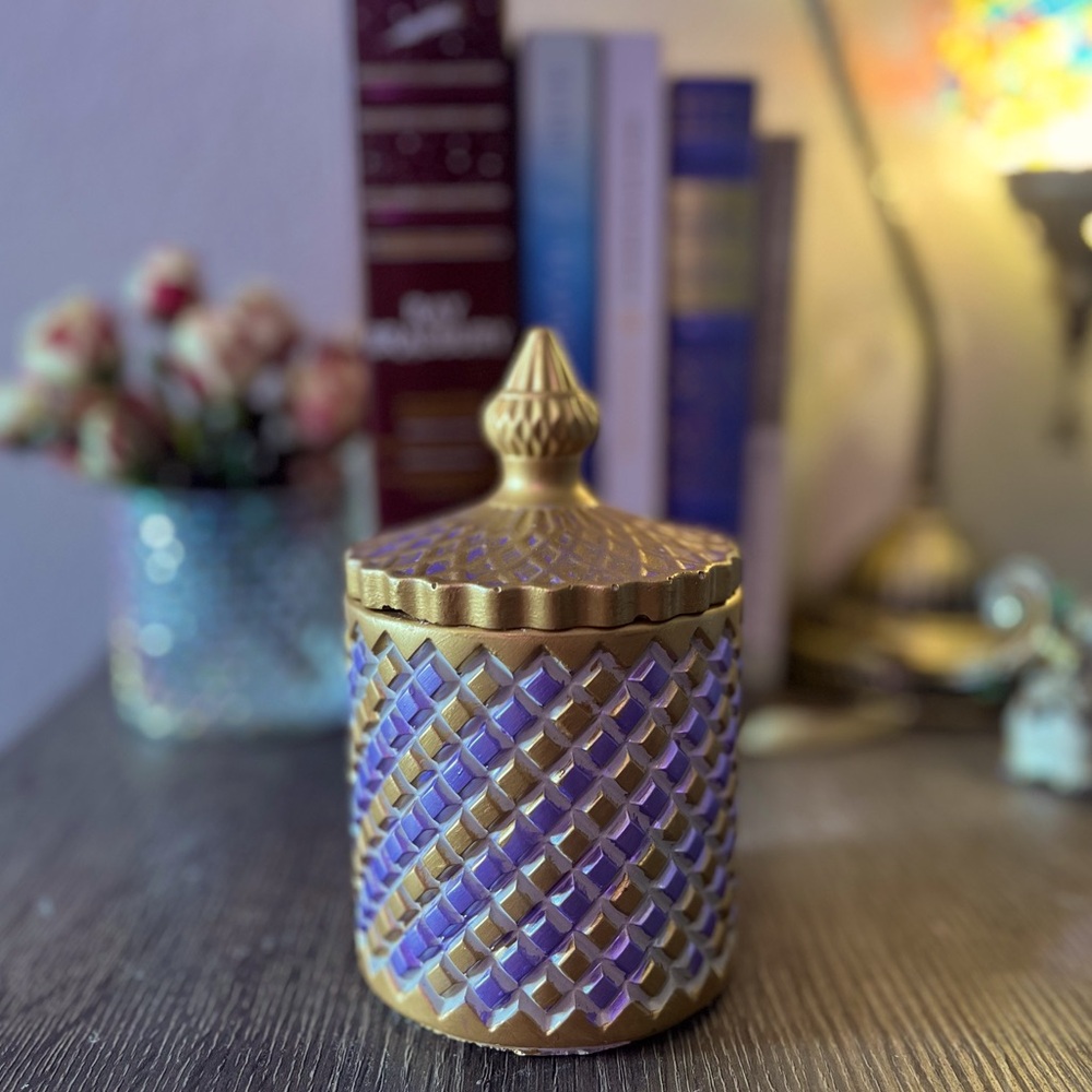 Gold and Purple Decorative Candle Jar